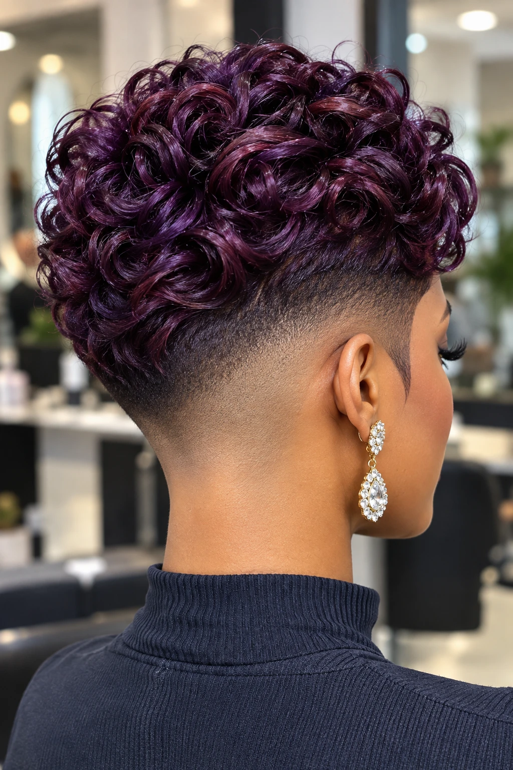 Curly Purple Pixie with Tapered Nape