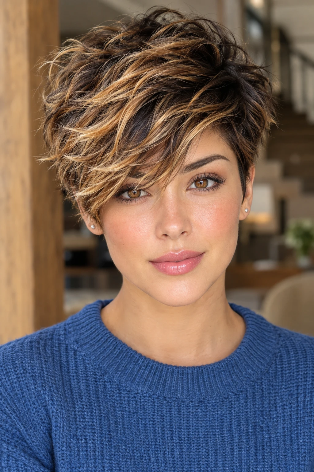 Tousled Caramel Highlighted Pixie