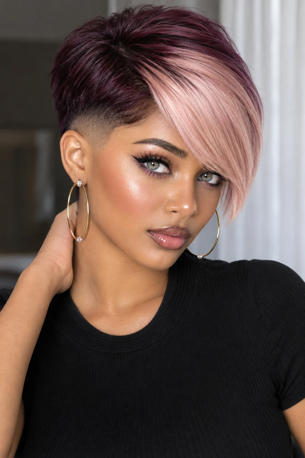 Two Tone Wine and Pink Pixie with Undercut