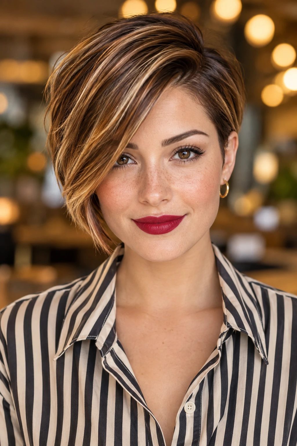 Long Layered Pixie Bob with Honey Highlights