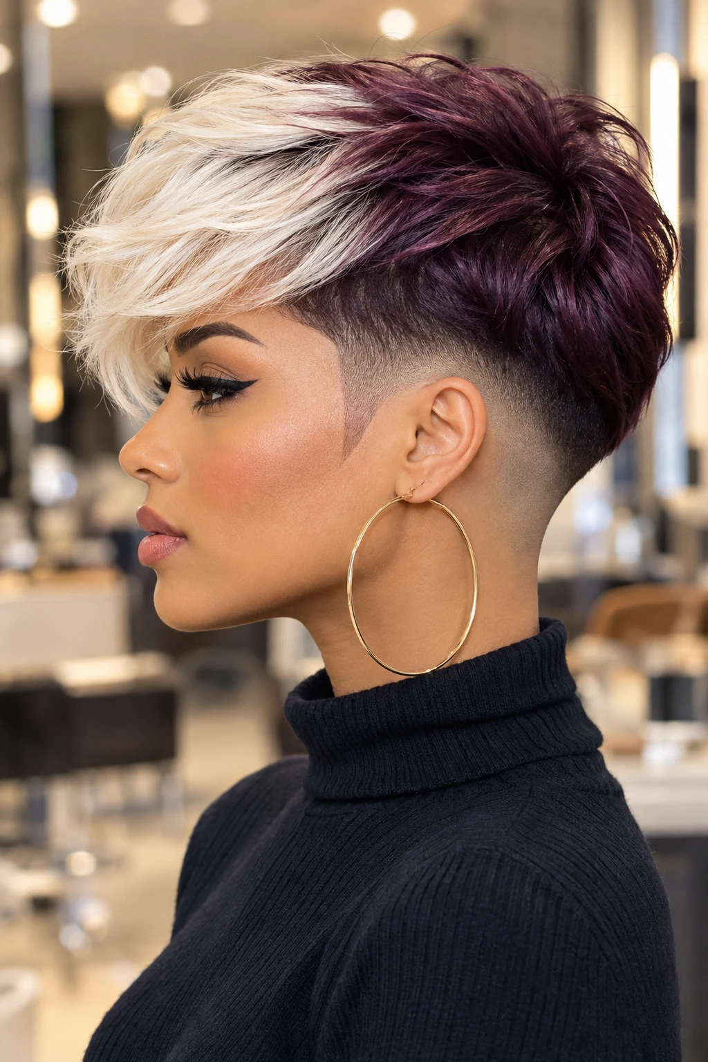 Split Dye Burgundy and Platinum Pixie