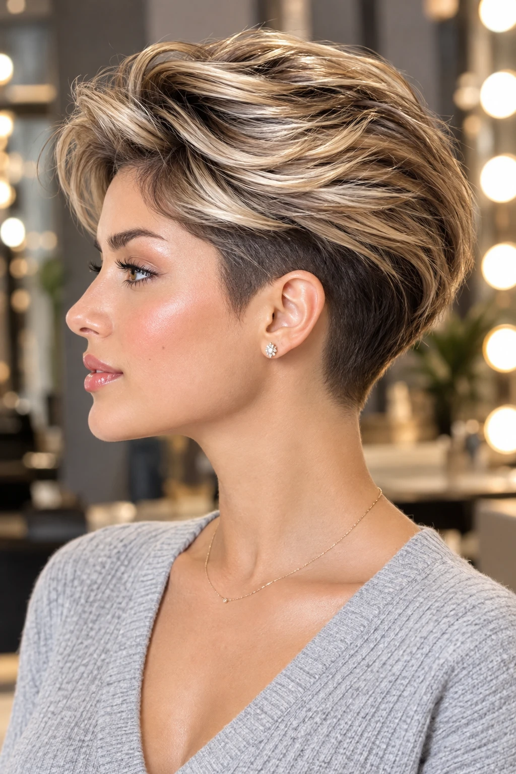 Swept Back Blonde Pixie with Undercut
