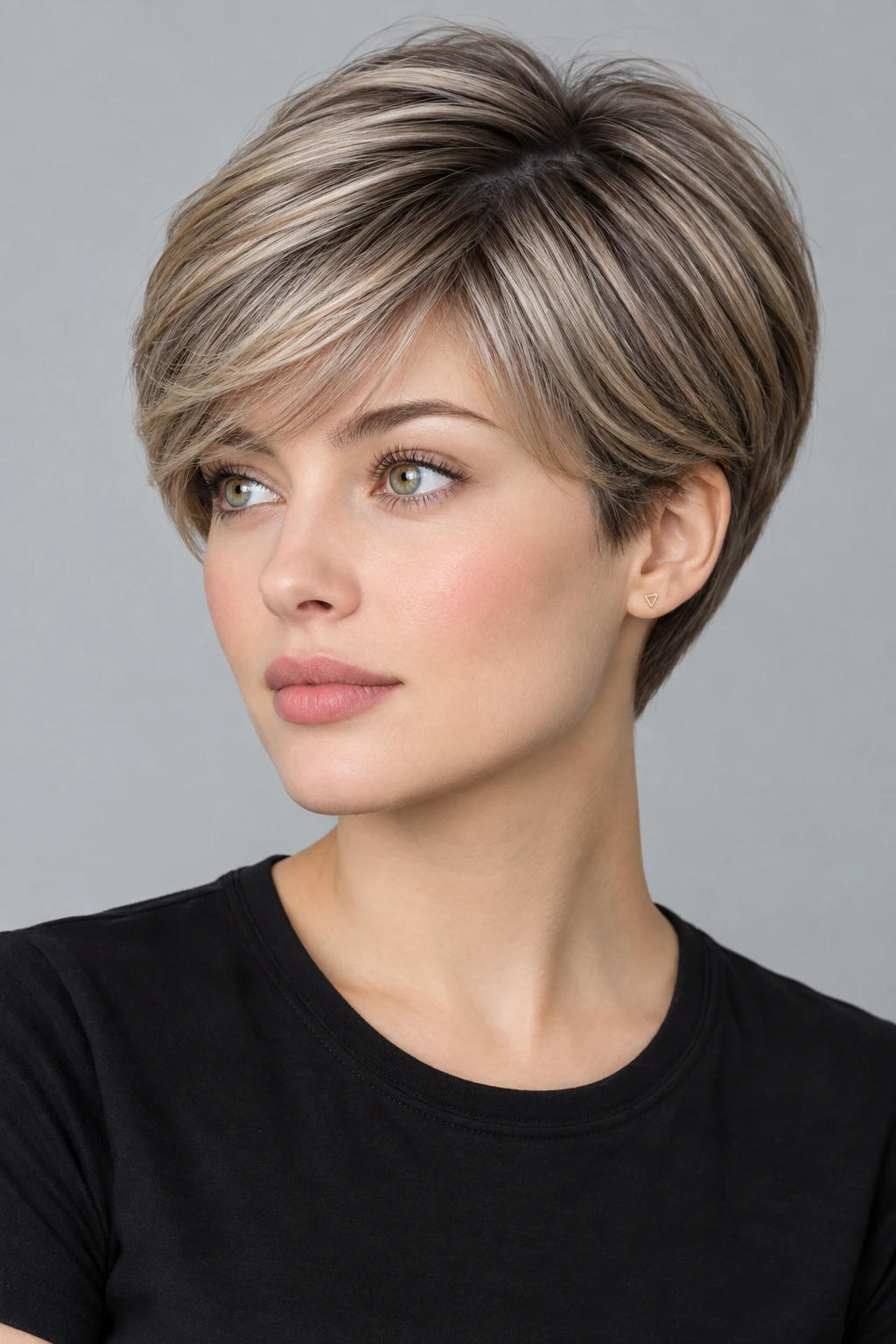 Ash Blonde Longer Pixie with Sweeping Fringe