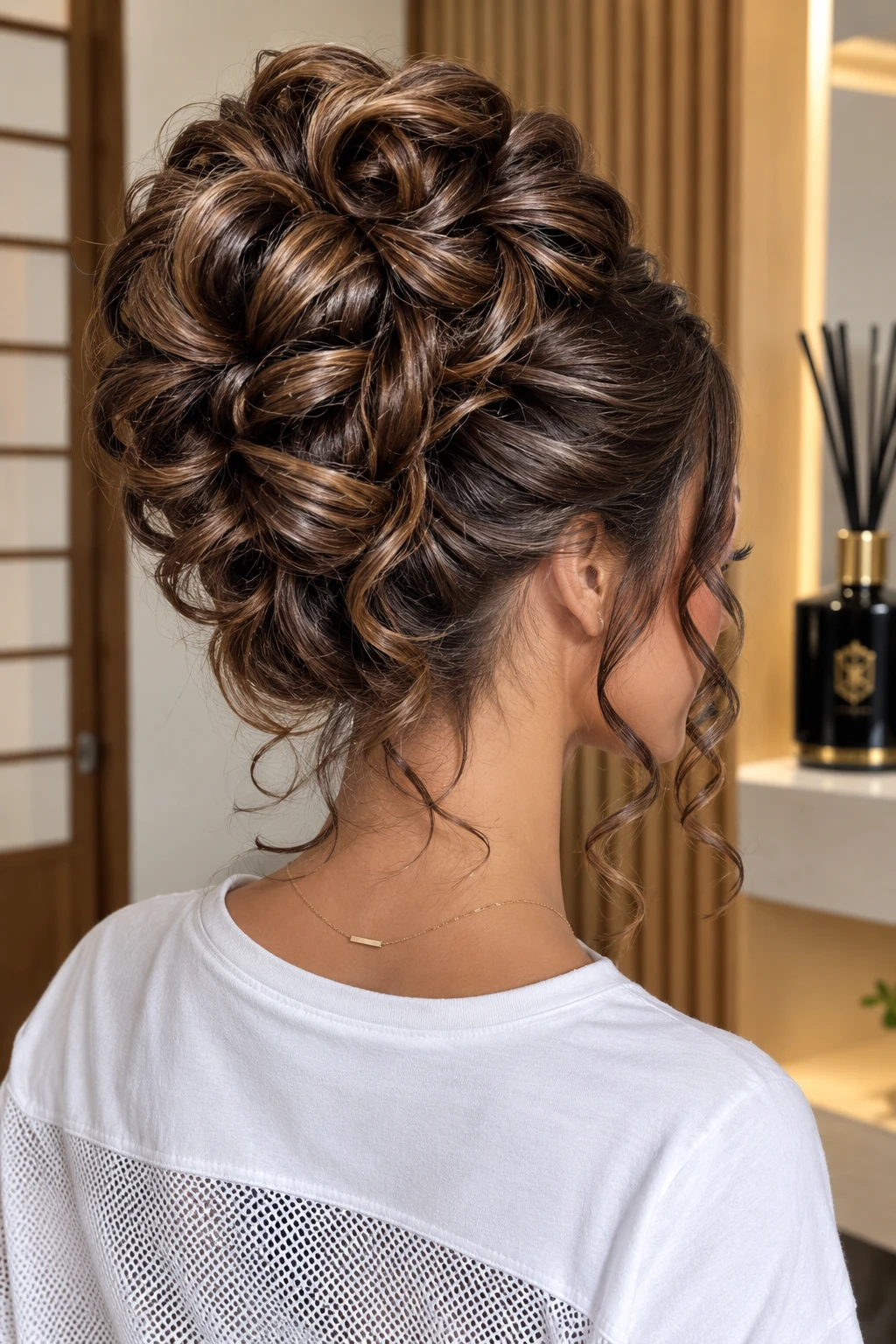 Curly Textured High Bun Updo