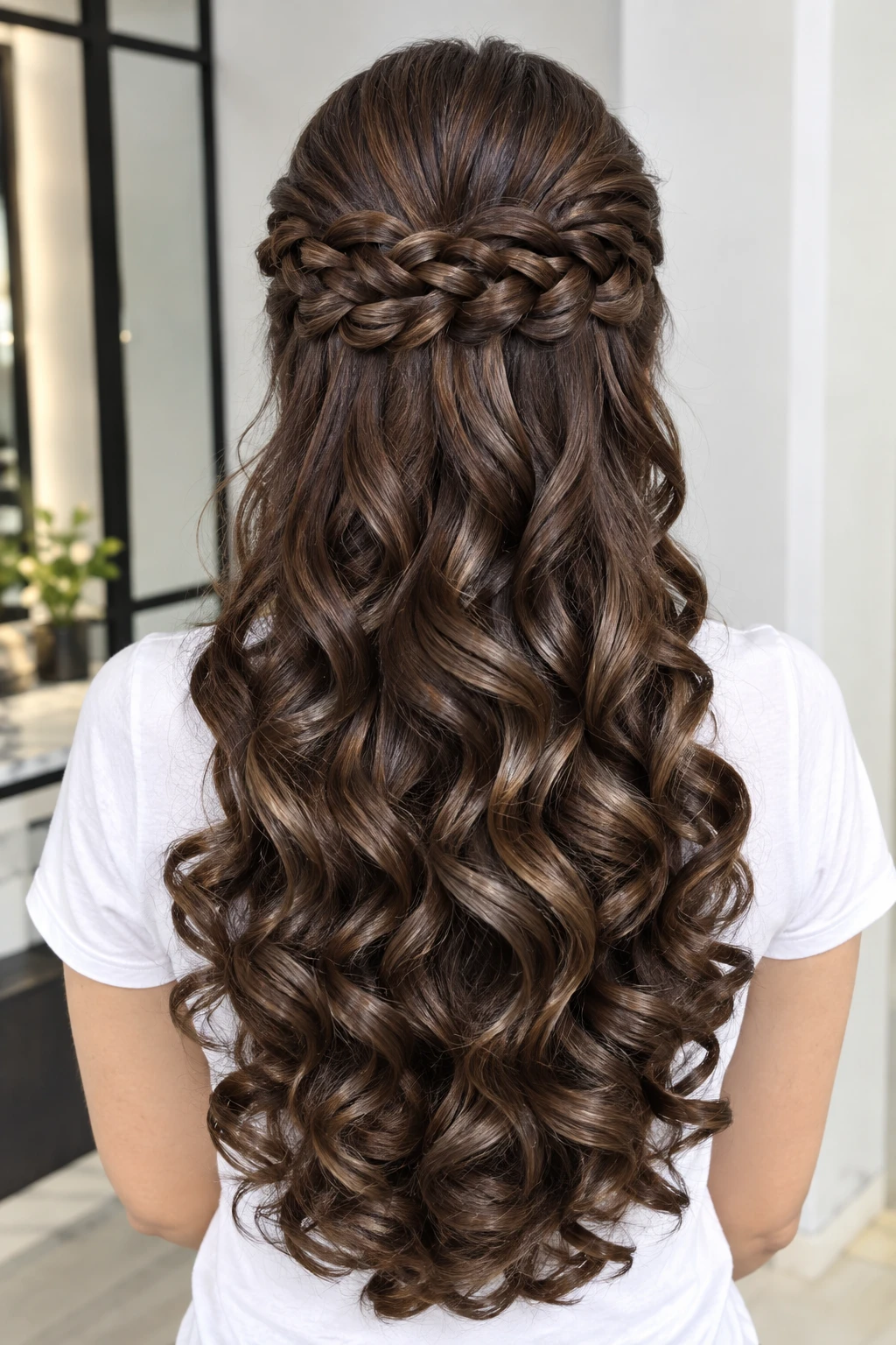 Braided Crown Half-Up with Bouncy Curls