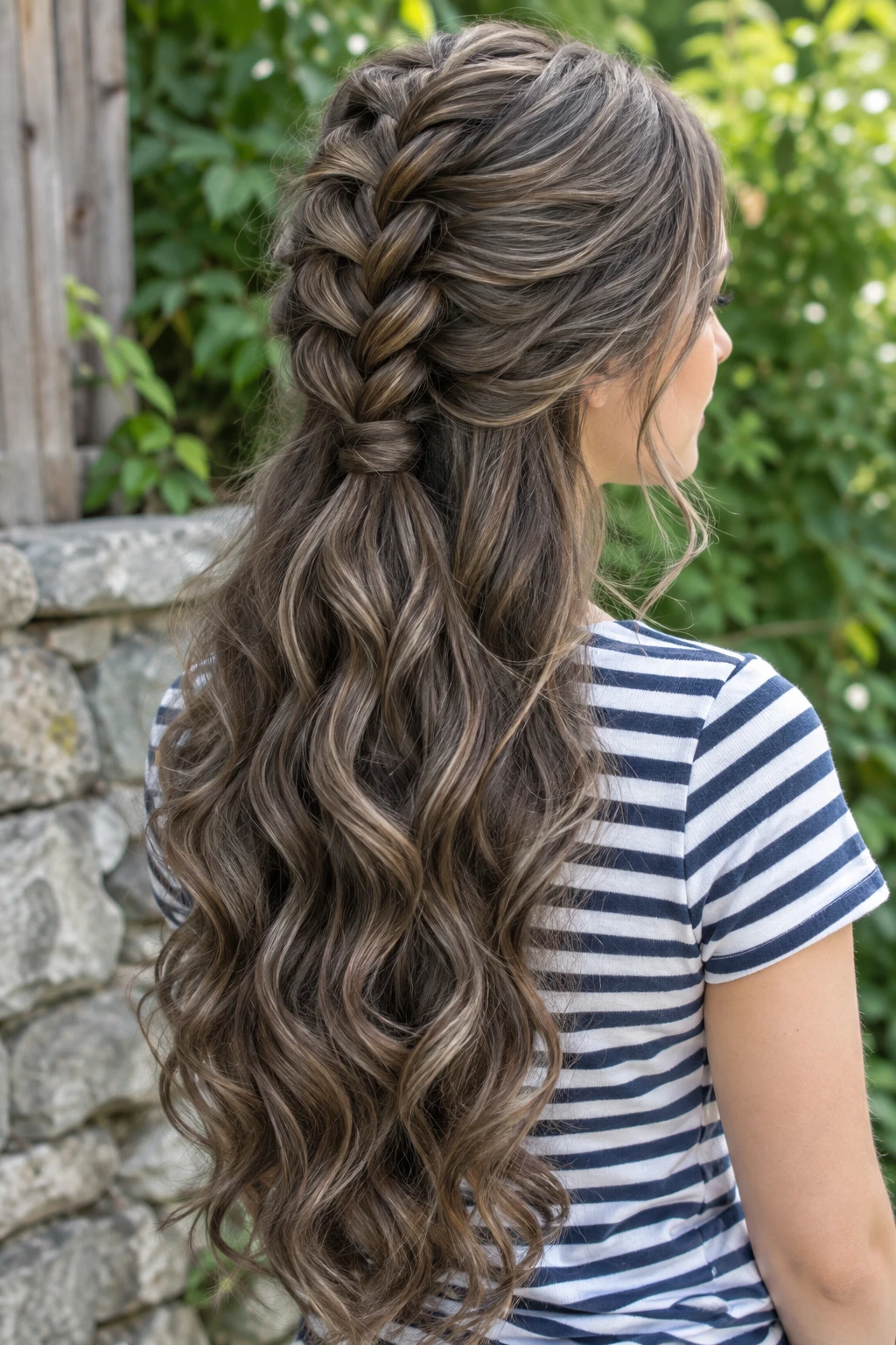 Half-Up Braided Ponytail with Loose Waves
