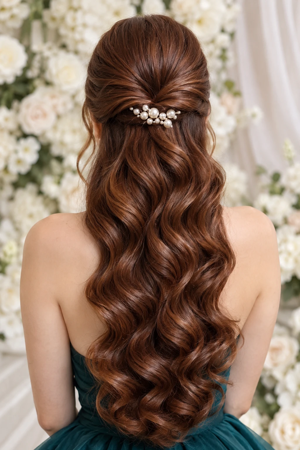Half-Up Half-Down Style with Pearl Hair Clip