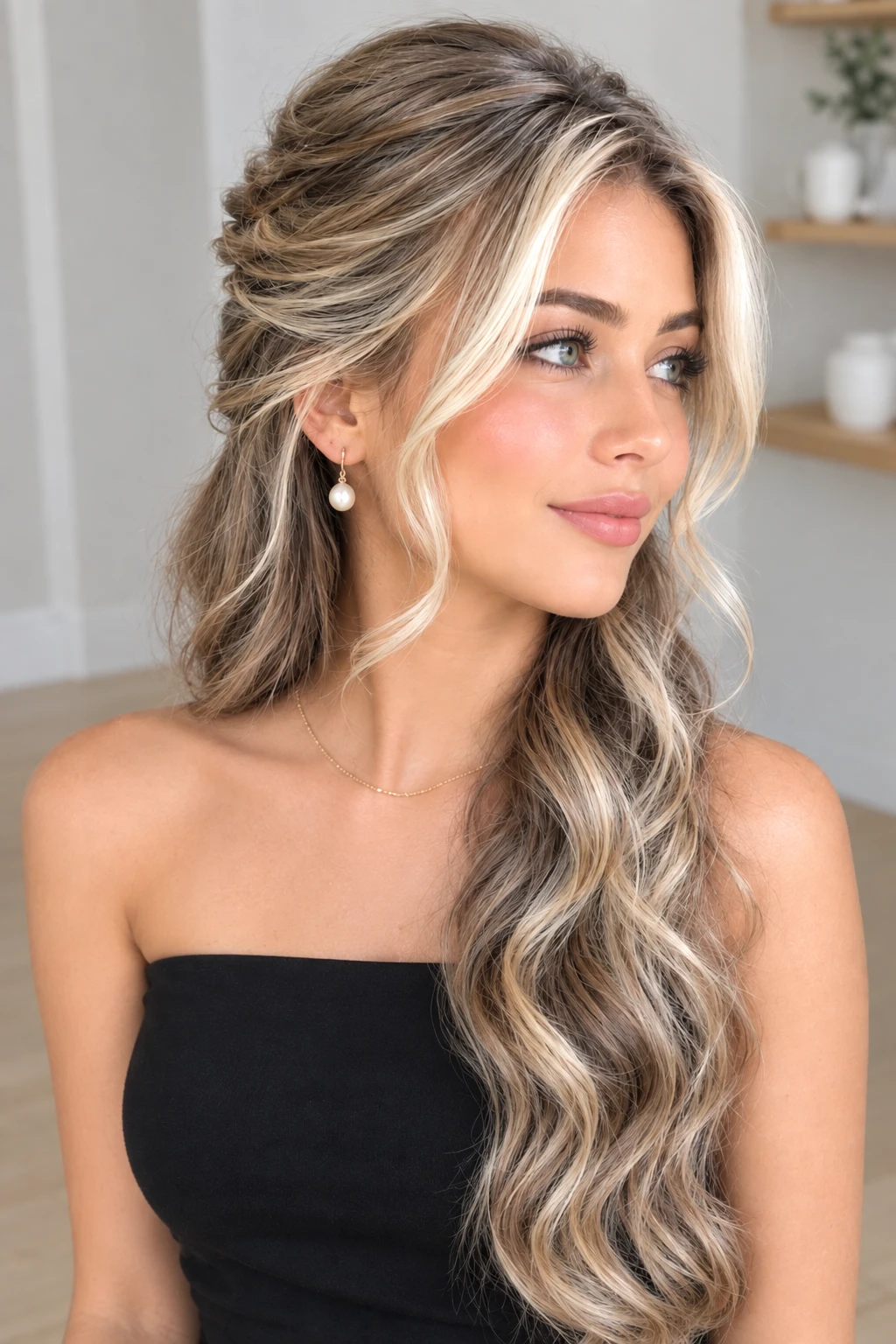 Half-Up Twisted Waves with Face-Framing Highlights