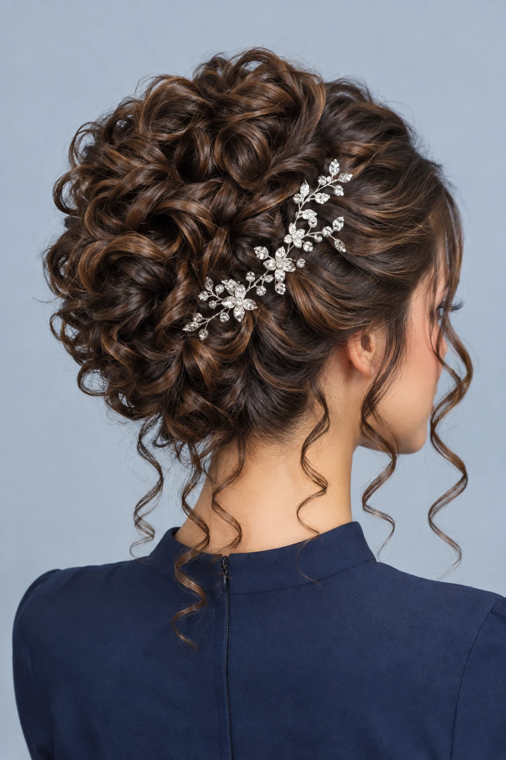Curly Textured Updo with Crystal Hair Vine