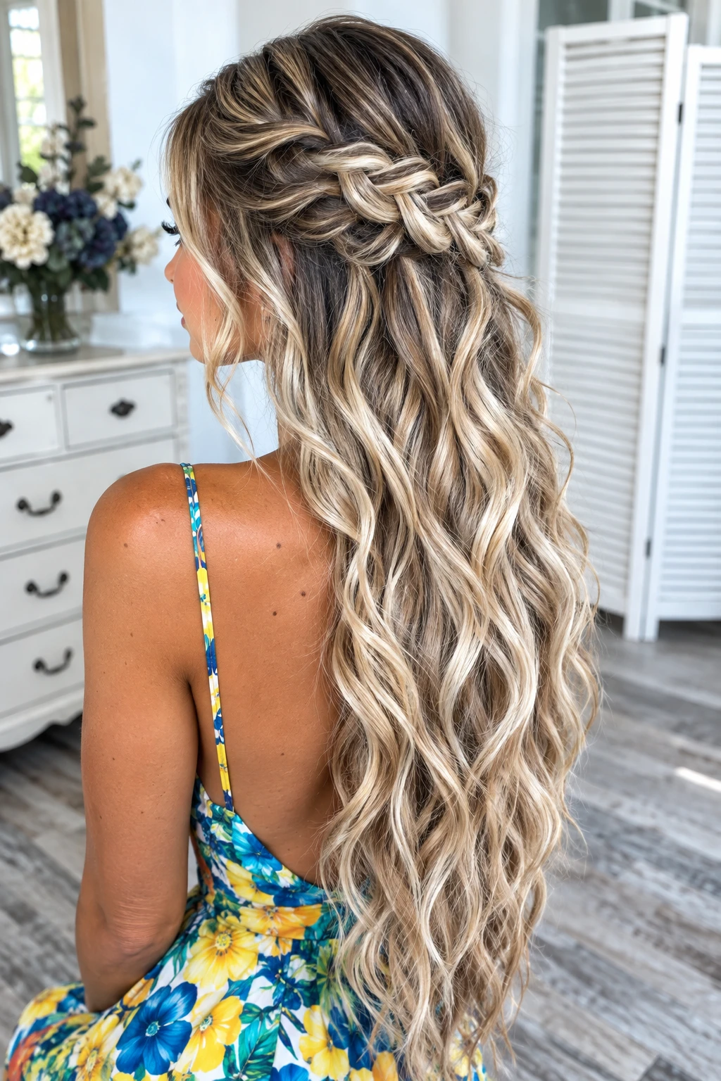 Half-Up Braid with Beachy Waves