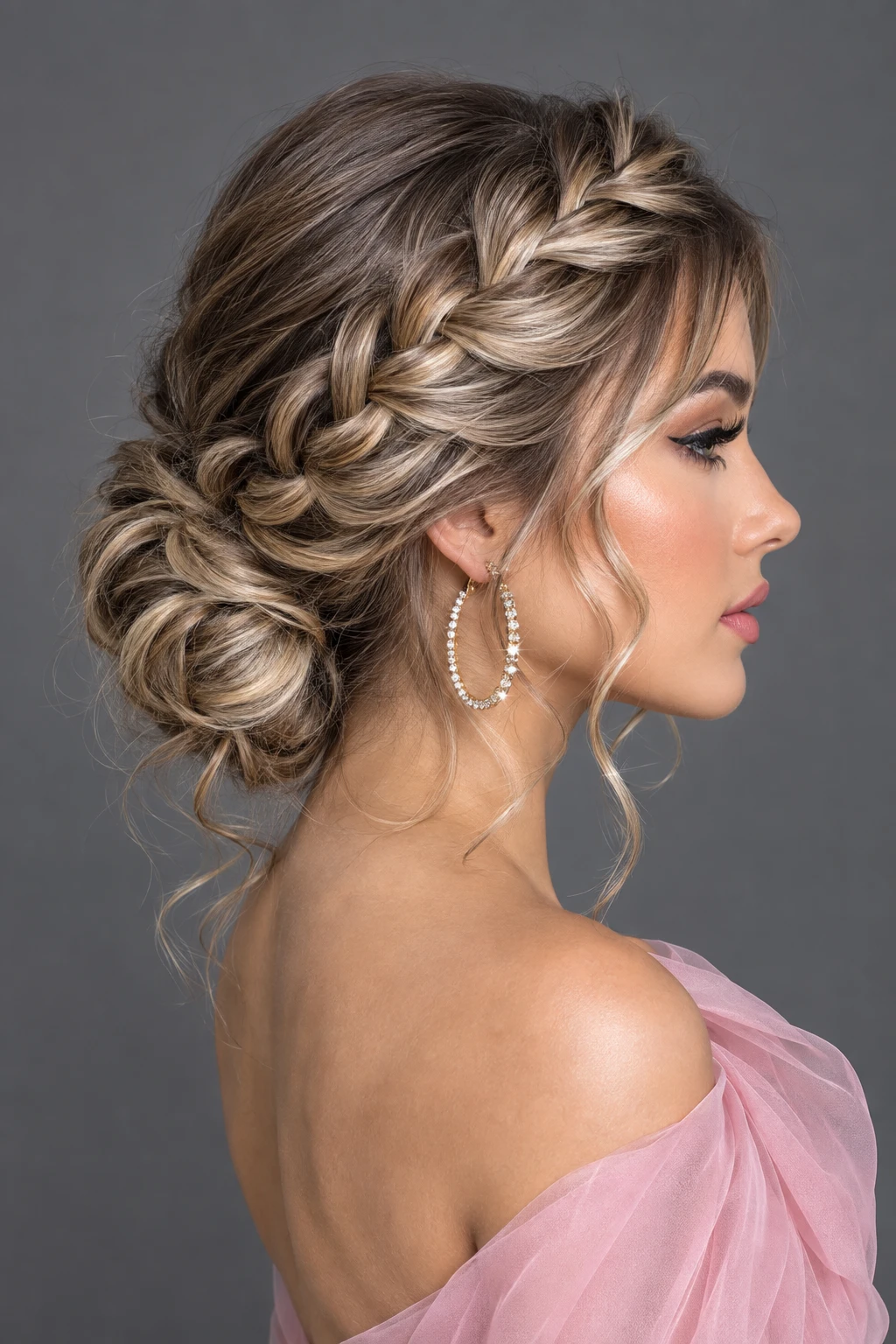 Braided Low Bun with Face-Framing Waves