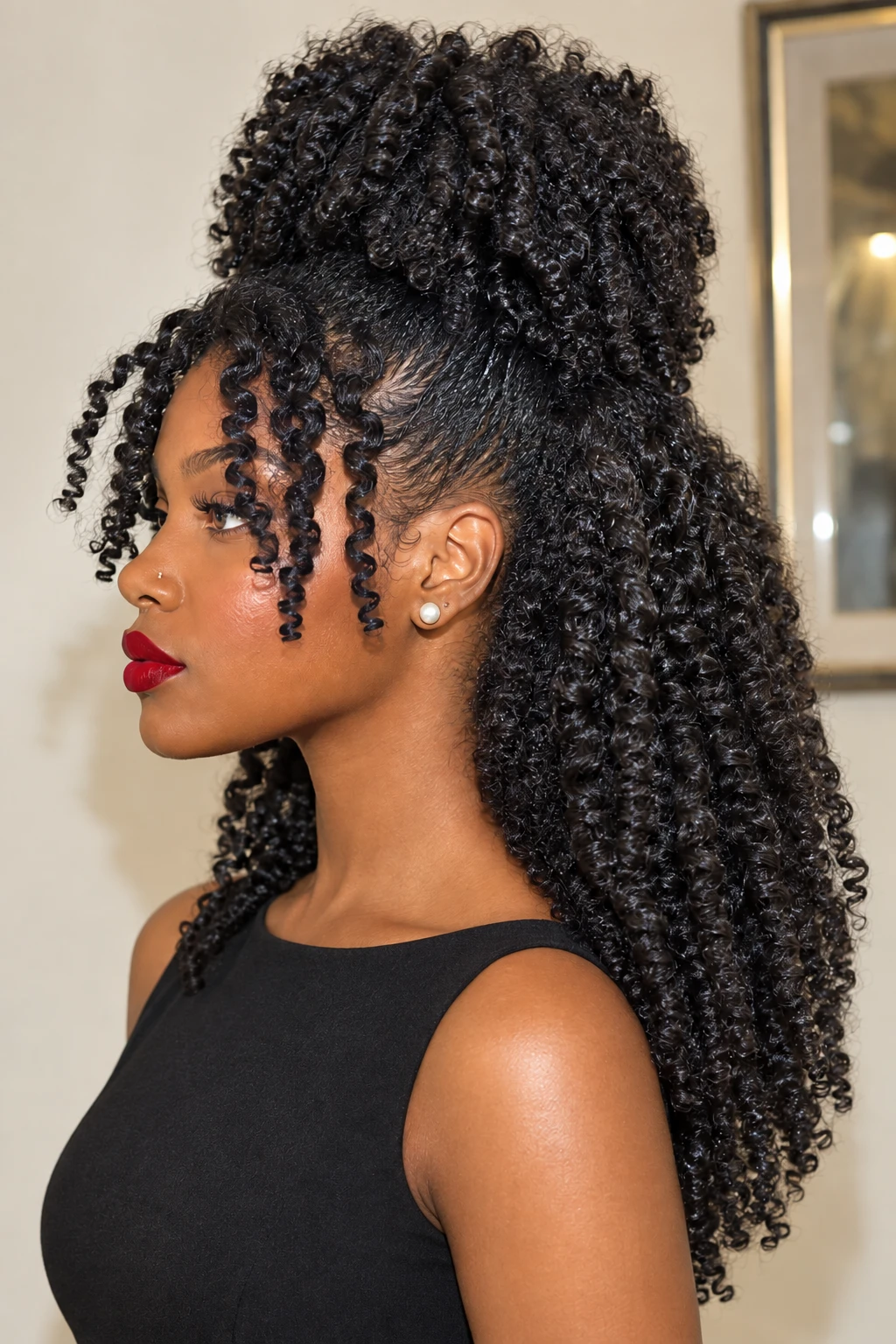 Natural Curly High Ponytail with Face-Framing Coils