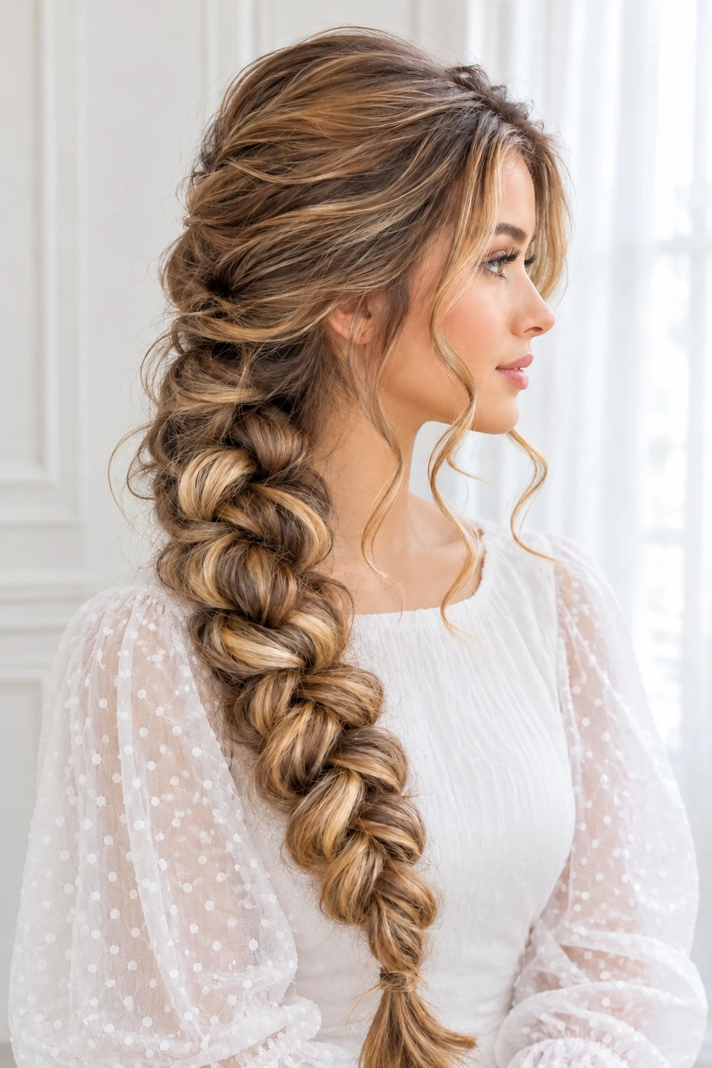 Chunky Side Braid with Loose Curls