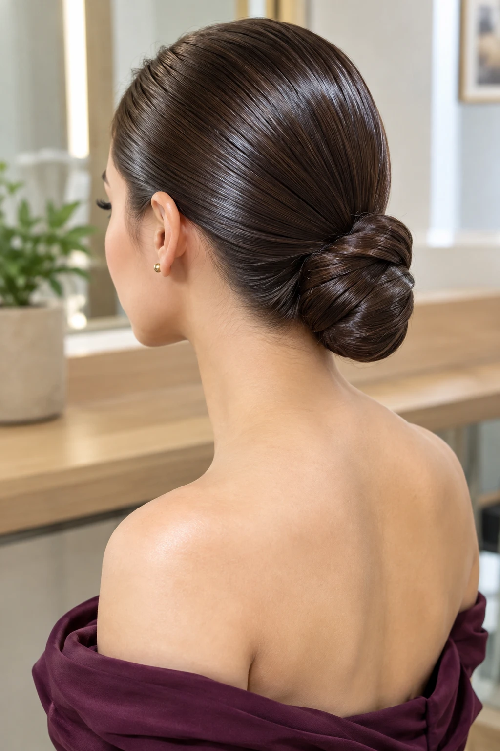 Sleek Low Bun with Center Part