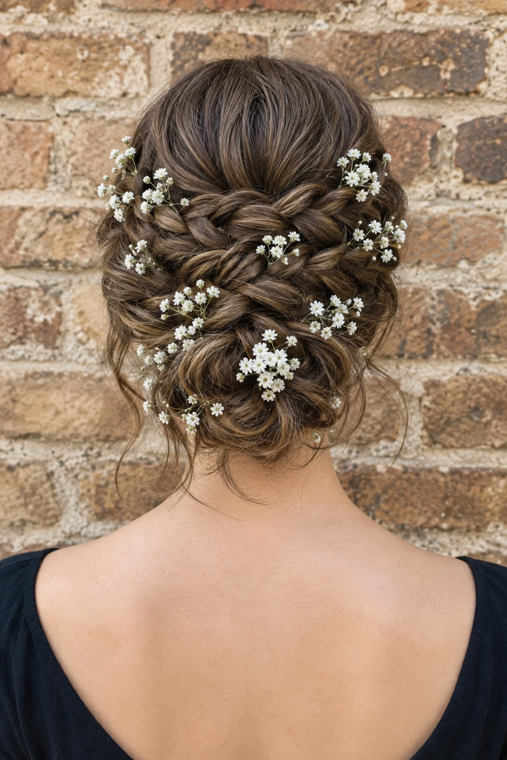 Braided Updo with Baby's Breath Flowers