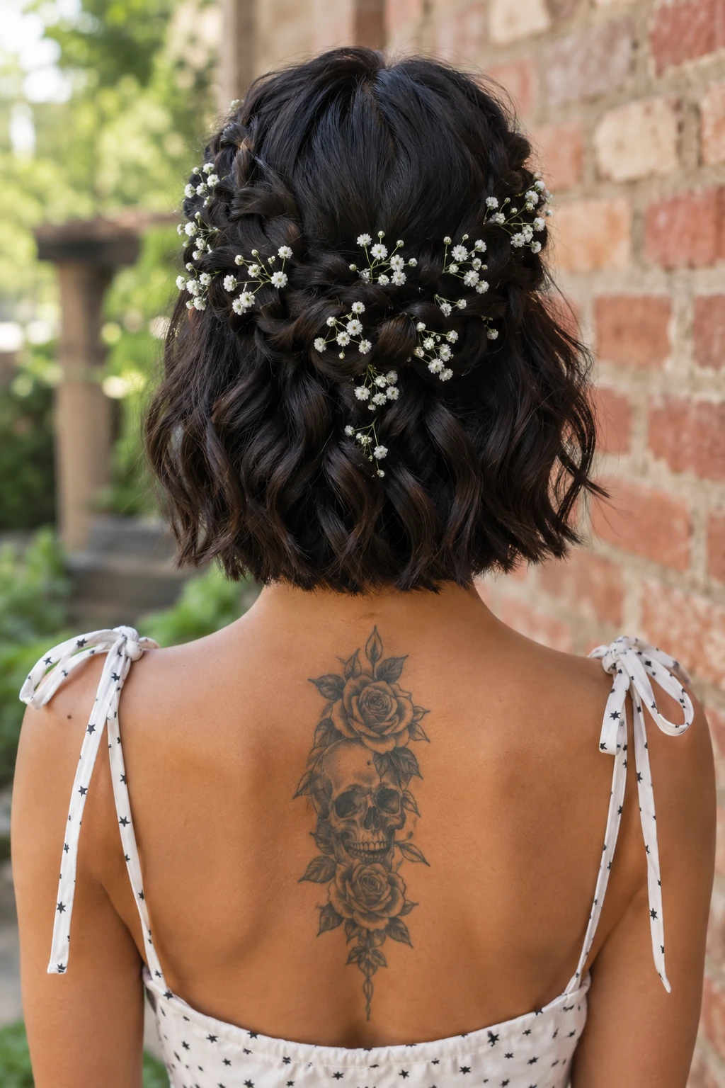 Braided Bob with Baby's Breath Flowers