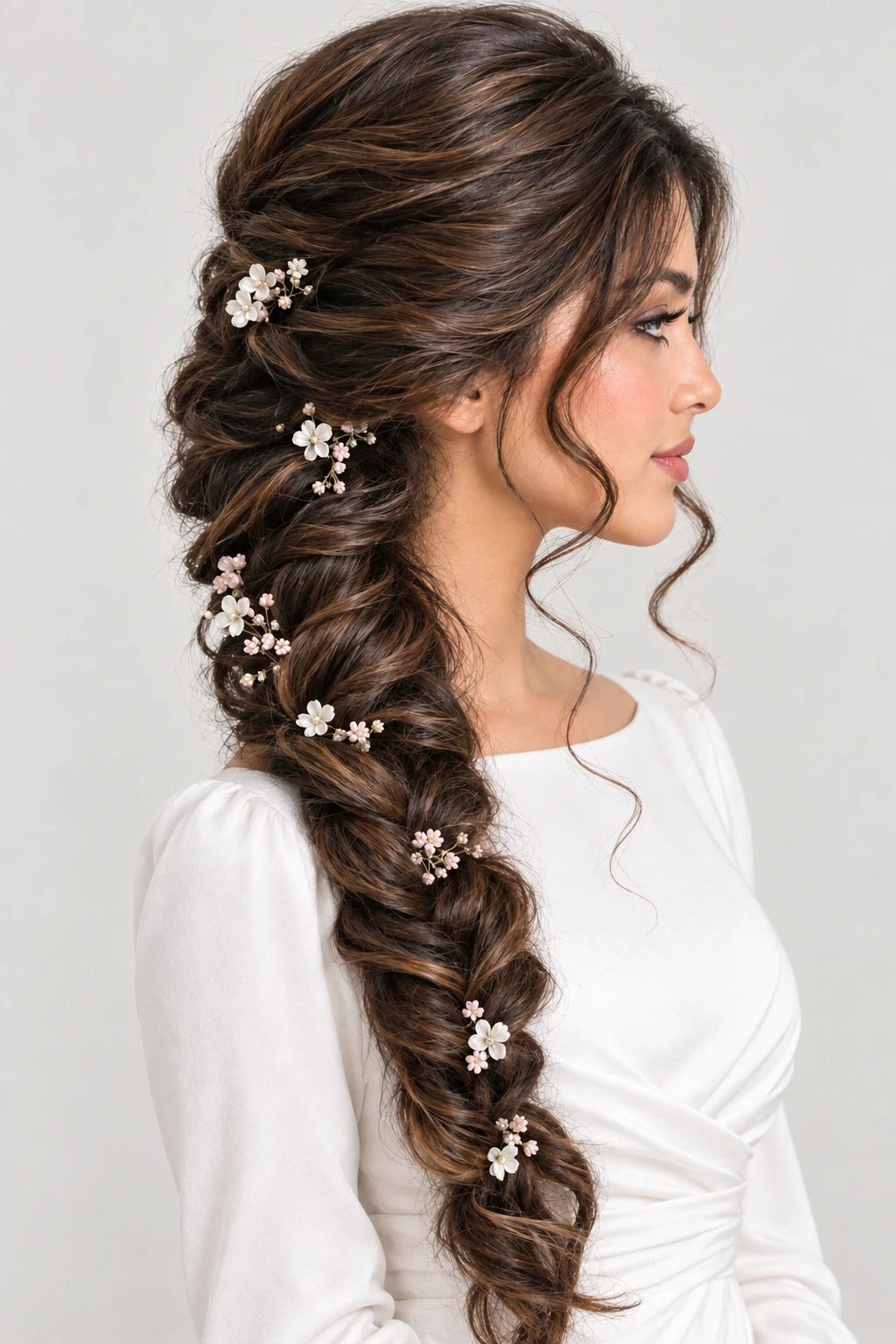Chunky Side Braid with Delicate Flower Accents