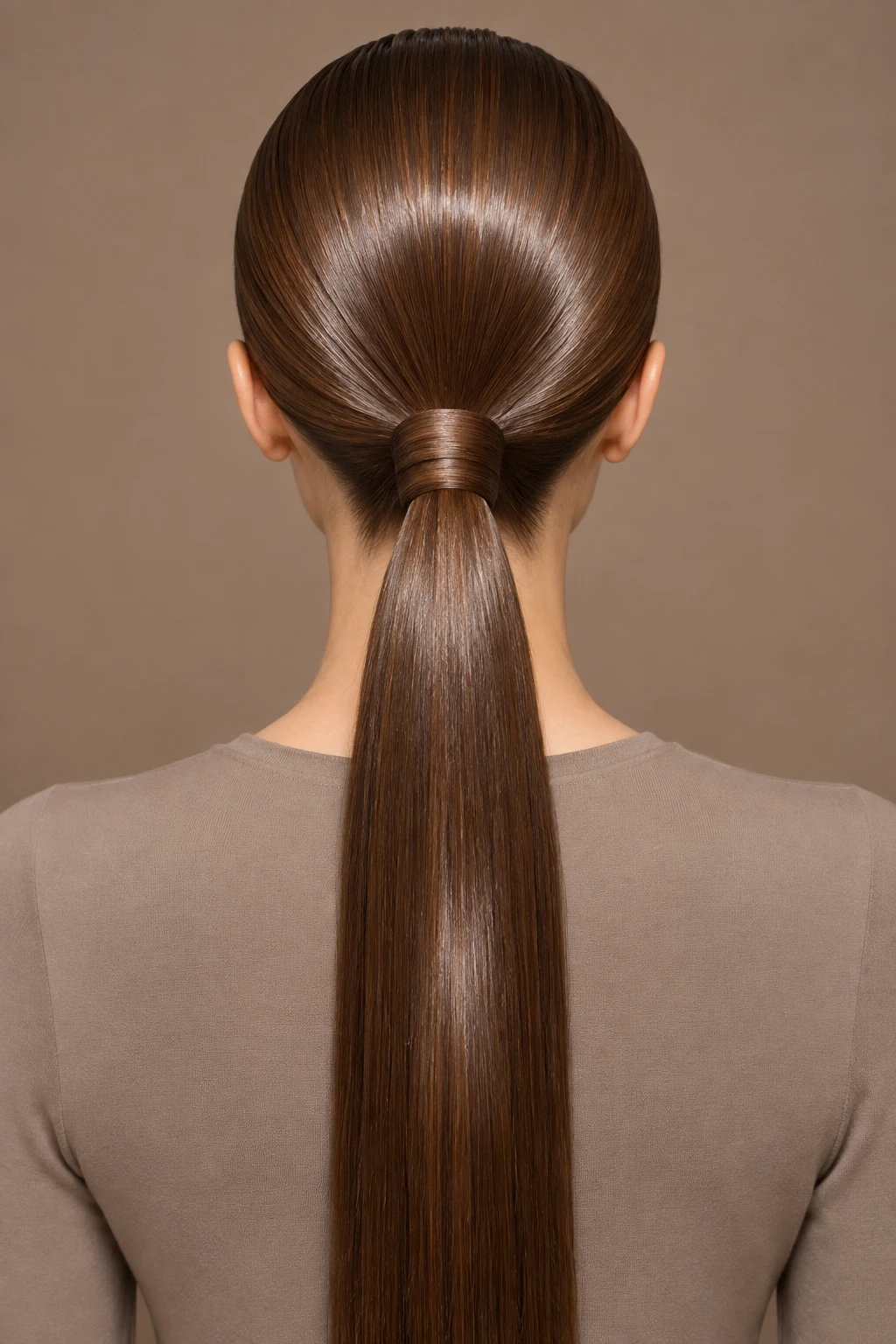 Sleek Low Ponytail with Glass-Like Straight Ends
