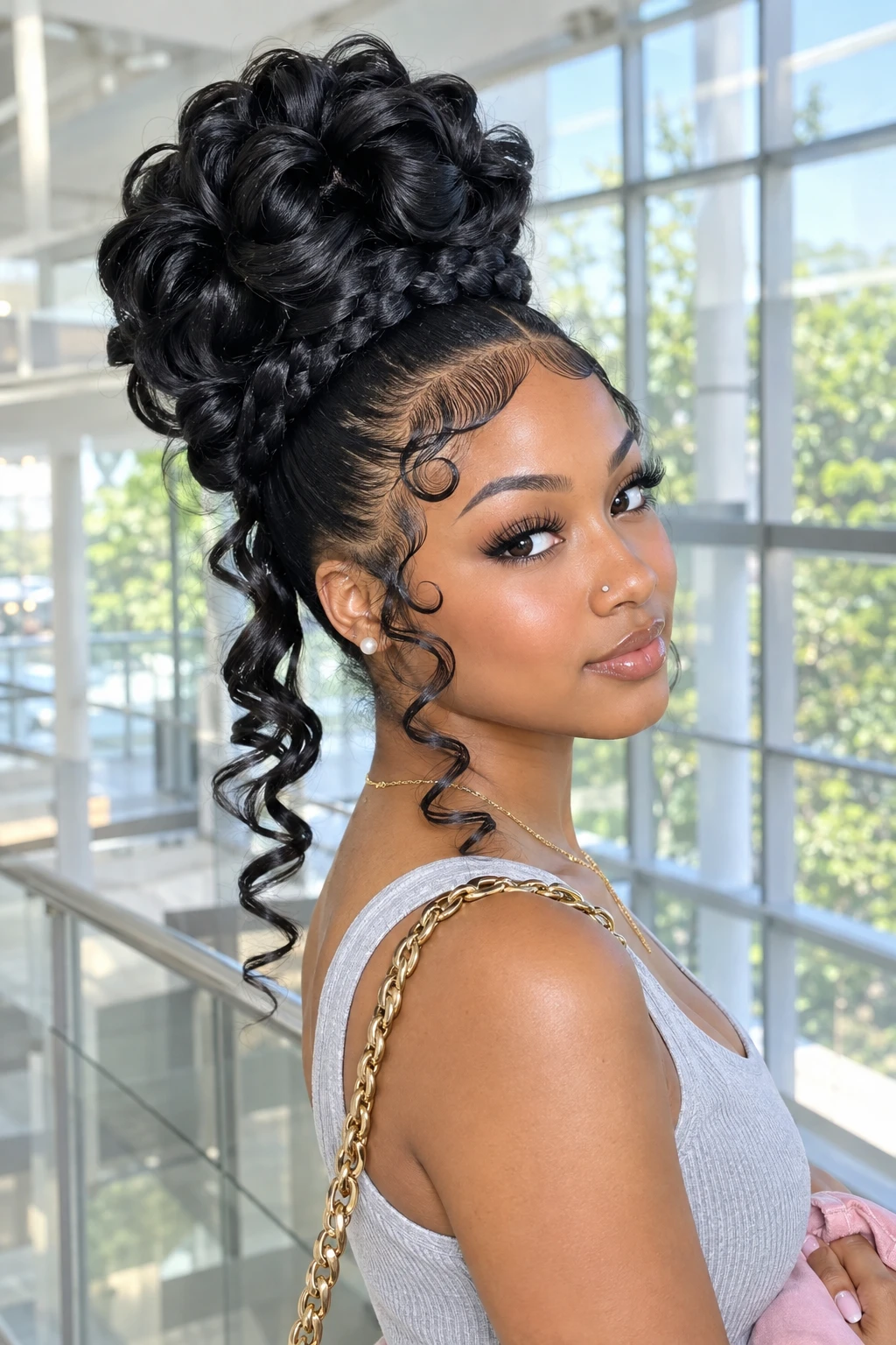 High Bun Updo with Sleek Baby Hairs