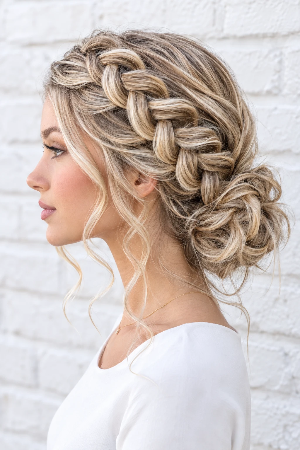 Braided Crown Updo with Loose Bun