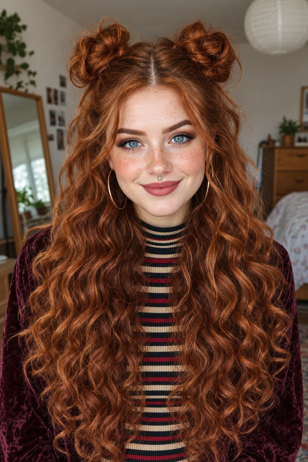 Double Space Buns with Loose Curly Waves