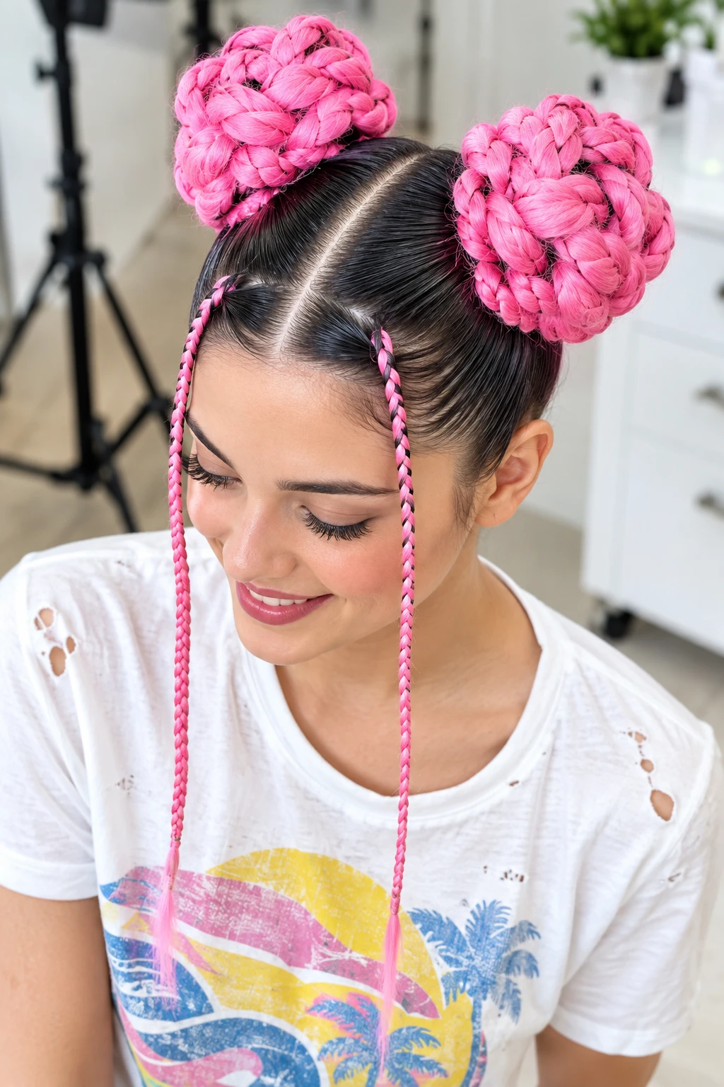 Bubblegum Pink Braided Space Buns