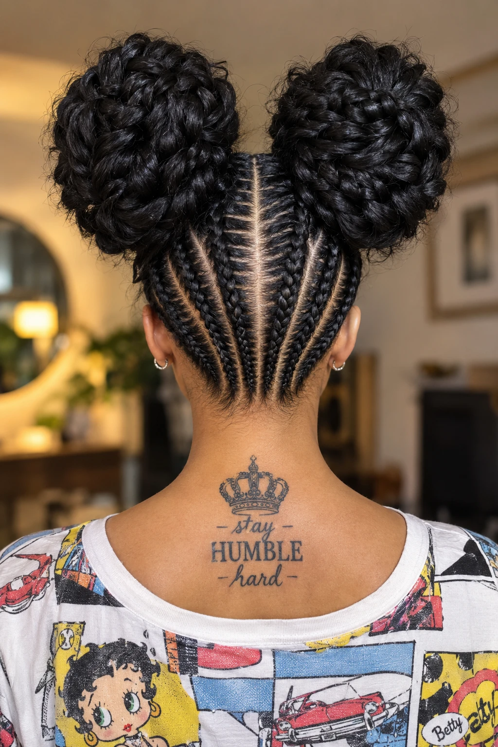 Feed Braid Space Buns with Voluminous Curls