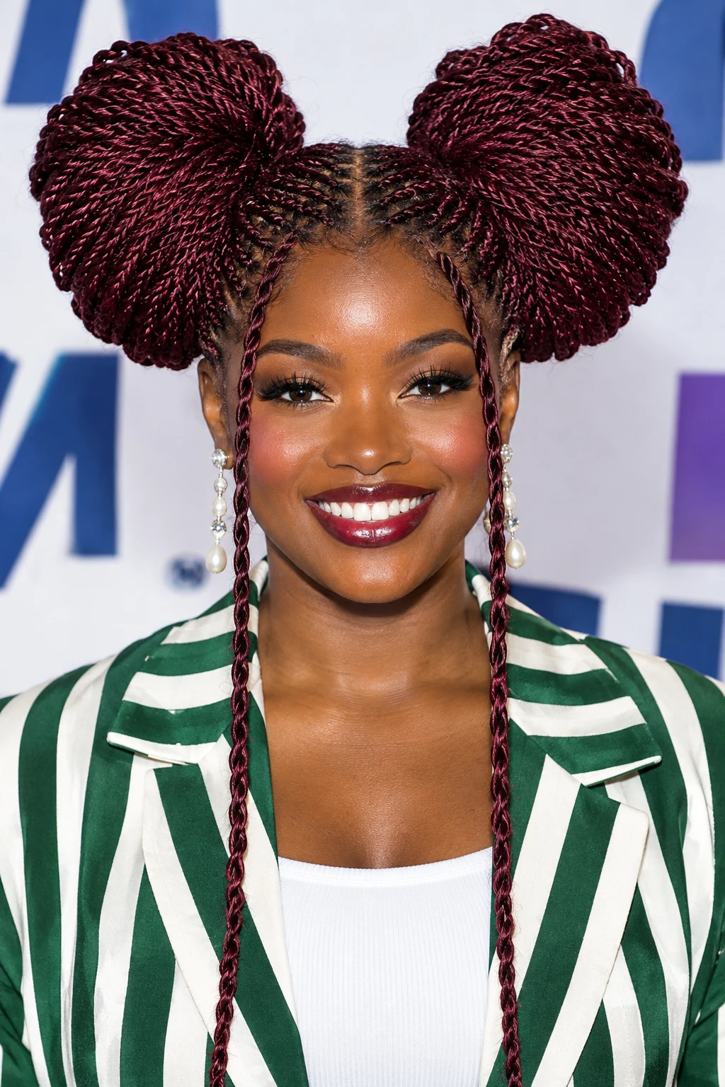 Braided Space Buns with Burgundy Twists