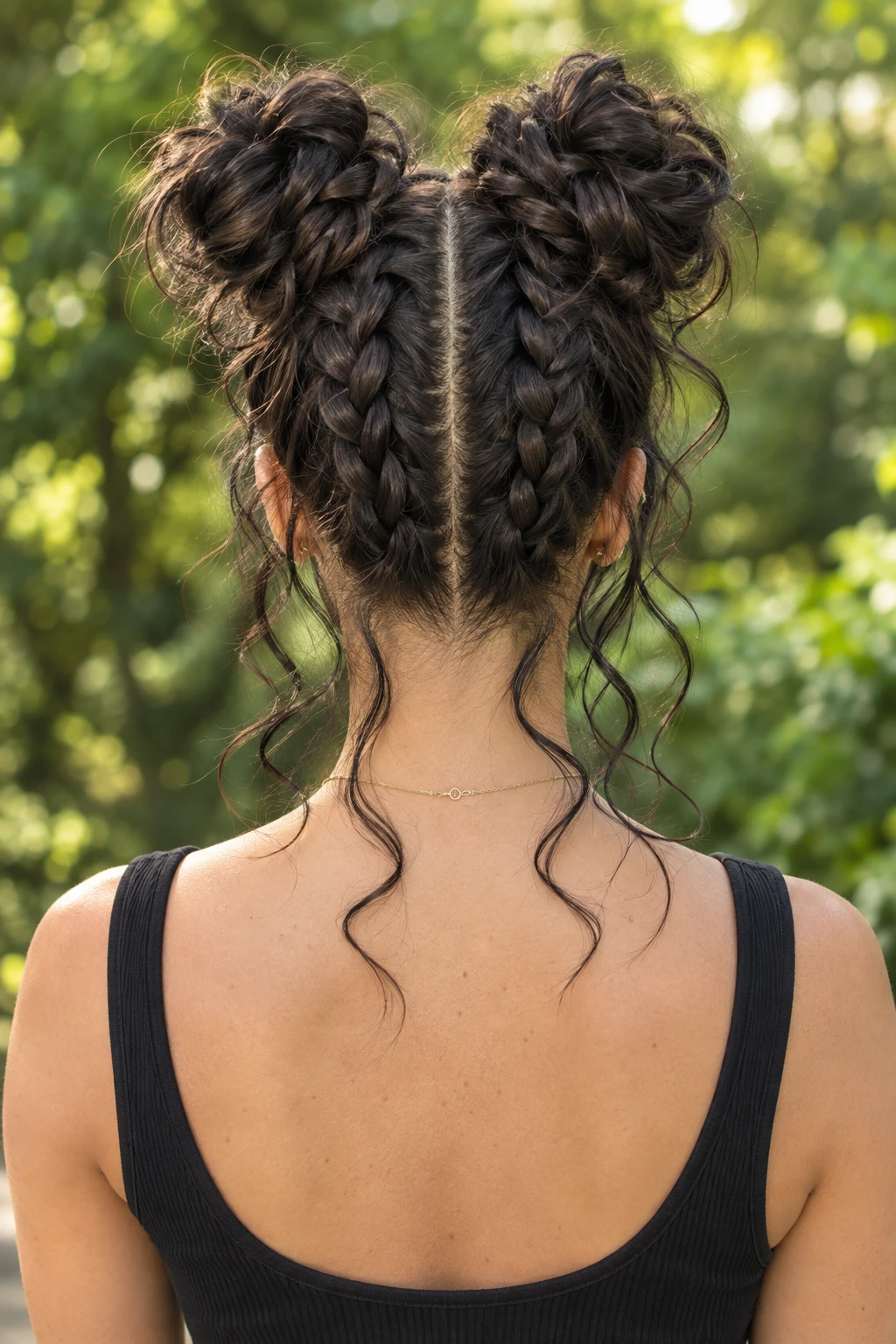 Dutch Braided Space Buns with Loose Tendrils