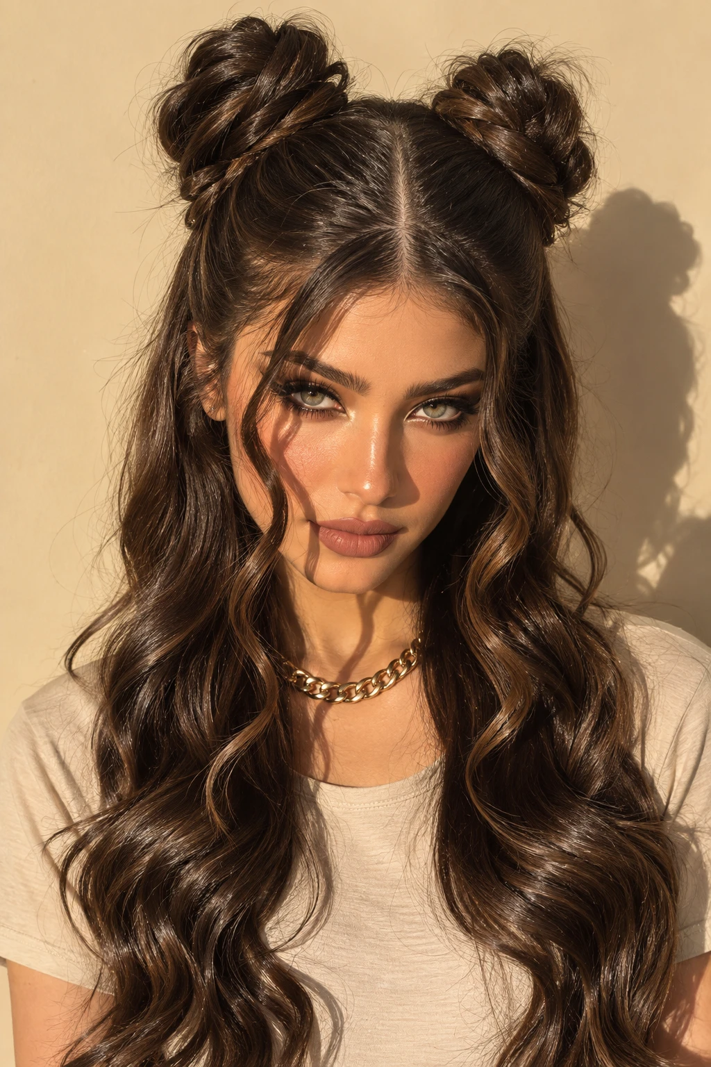 Twisted Space Buns with Golden Hour Waves