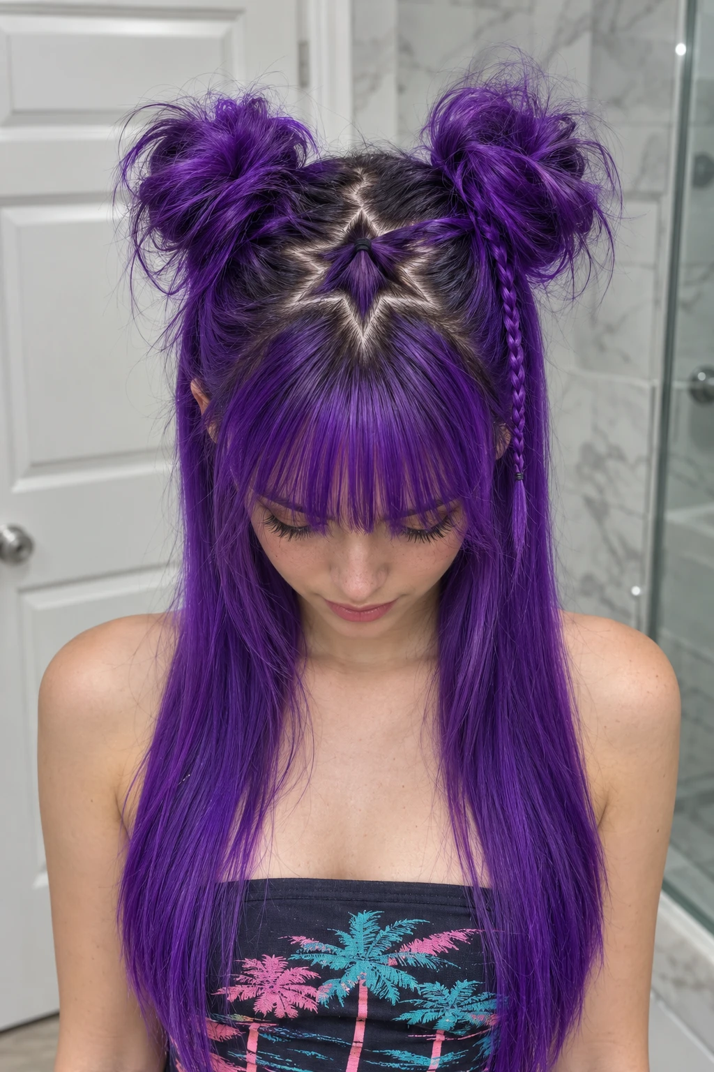 Purple Space Buns with Star Pattern Part