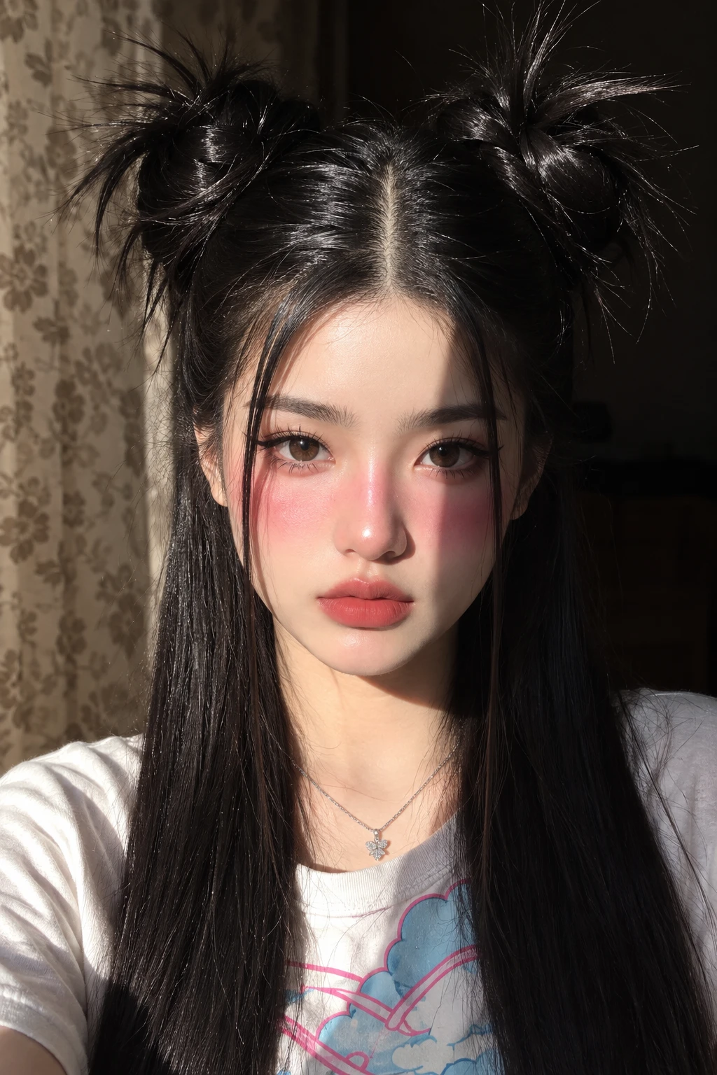 Sleek Space Buns with Blushed Sunlit Makeup