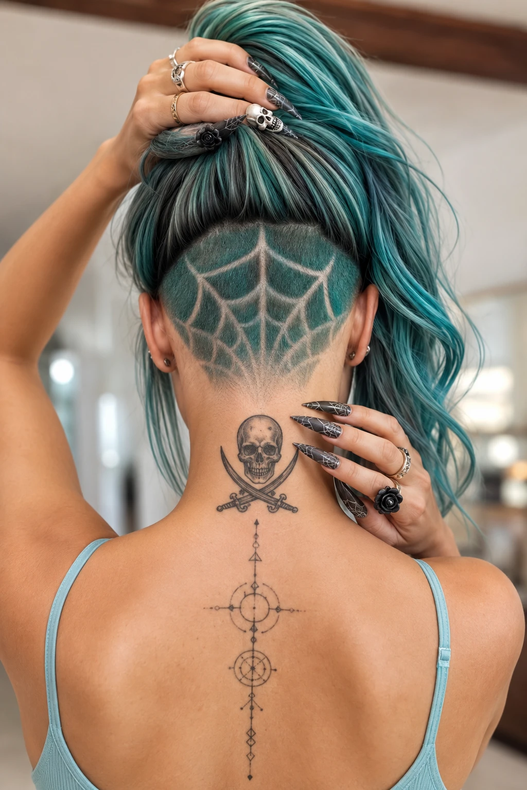 Spiderweb Undercut with Teal Waves