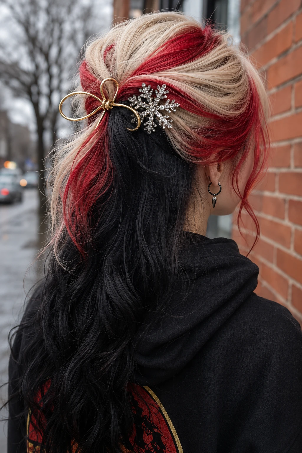Split Color Half-Up Style with Snowflake Clip