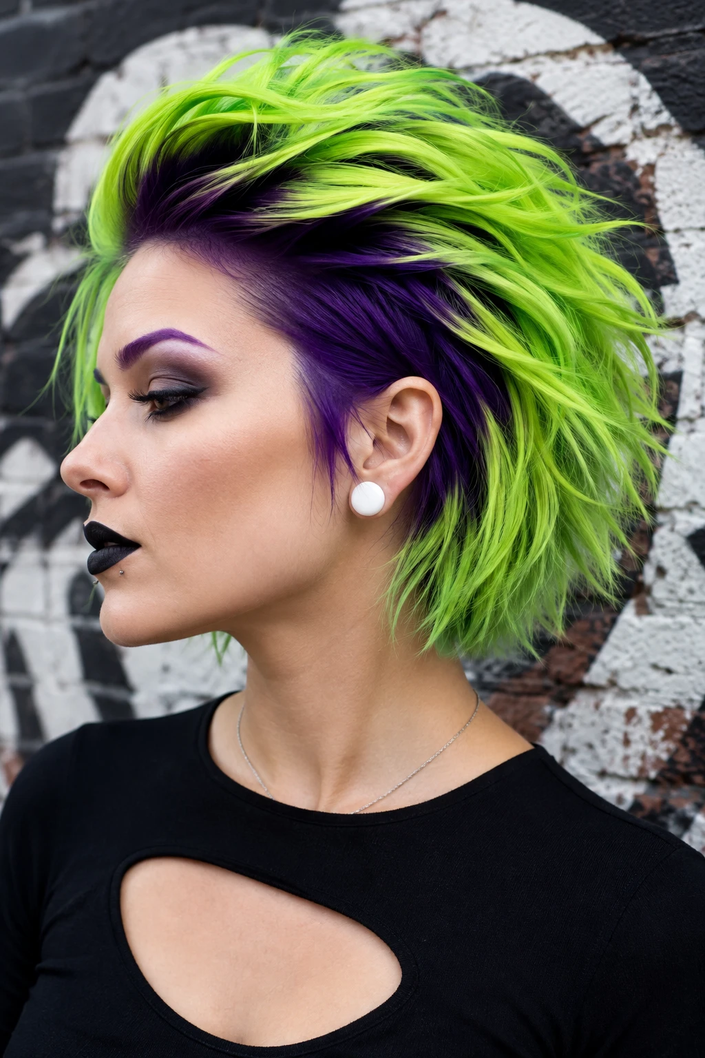 Neon Green and Purple Wolf Cut Bob