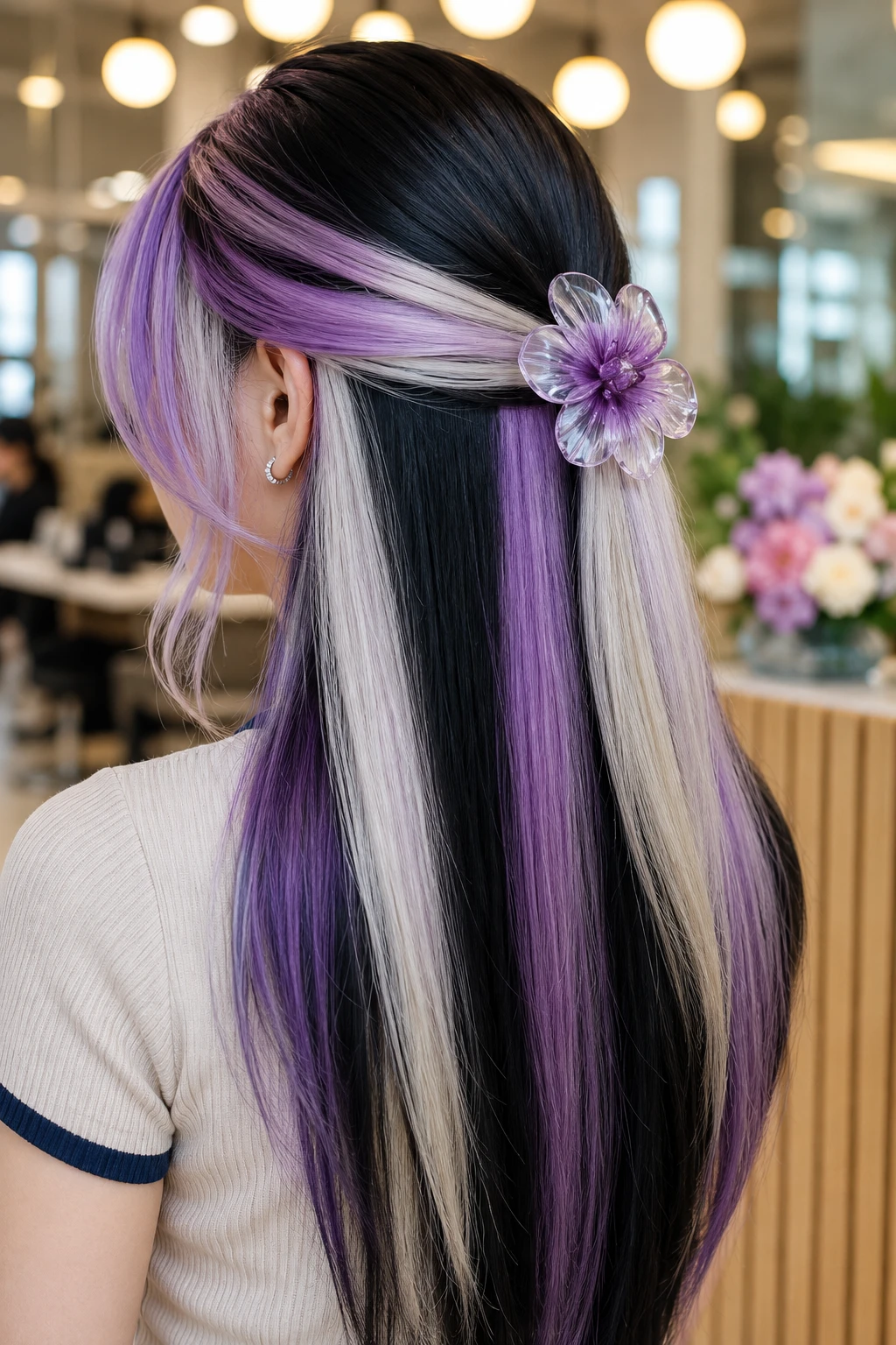Purple and Silver Streaked Half-Up Style