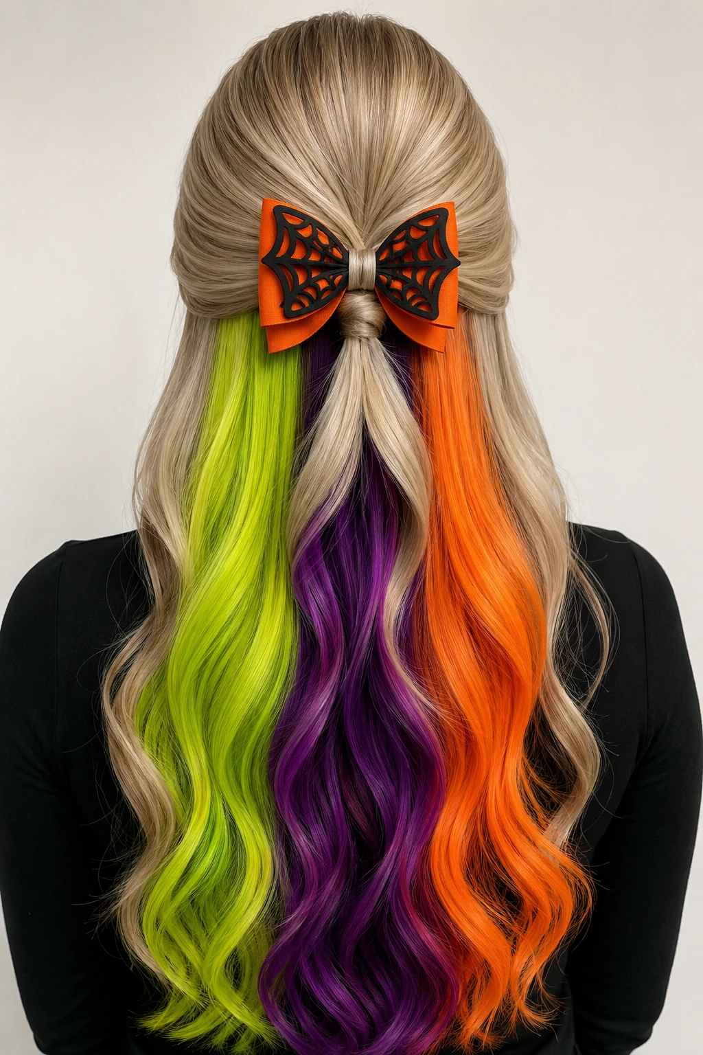 Blonde Half-Up Style with Rainbow Extensions