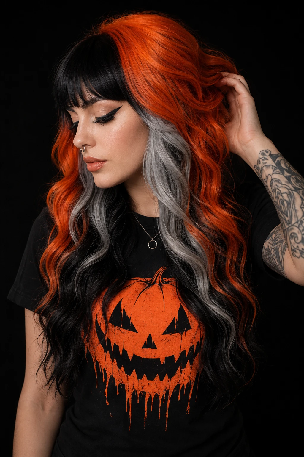 Split Dye Waves in Orange, Black, and Grey