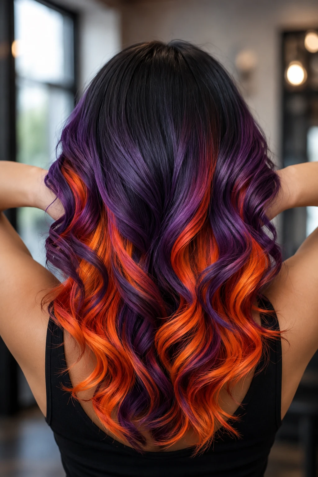 Sunset Ombre Curls in Black, Purple, and Orange