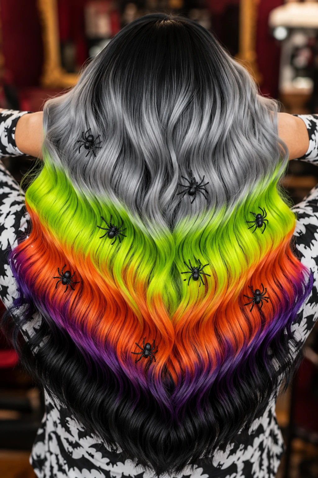 Rainbow Ombre Waves with Spider Accents