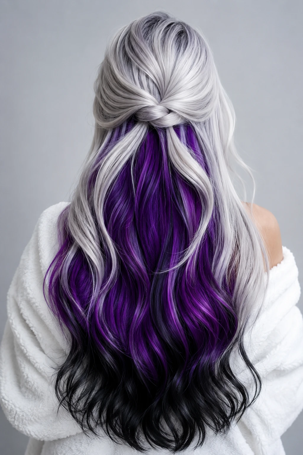Silver, Purple, and Black Ombre Waves