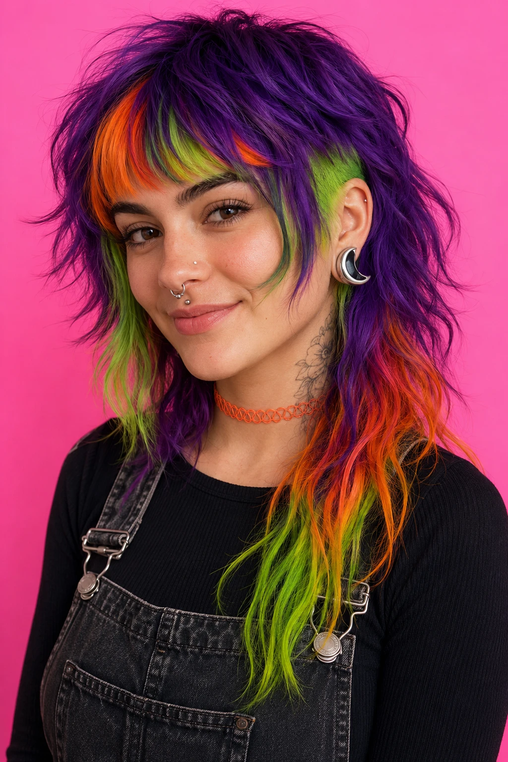 Rainbow Punk Mullet with Fringe
