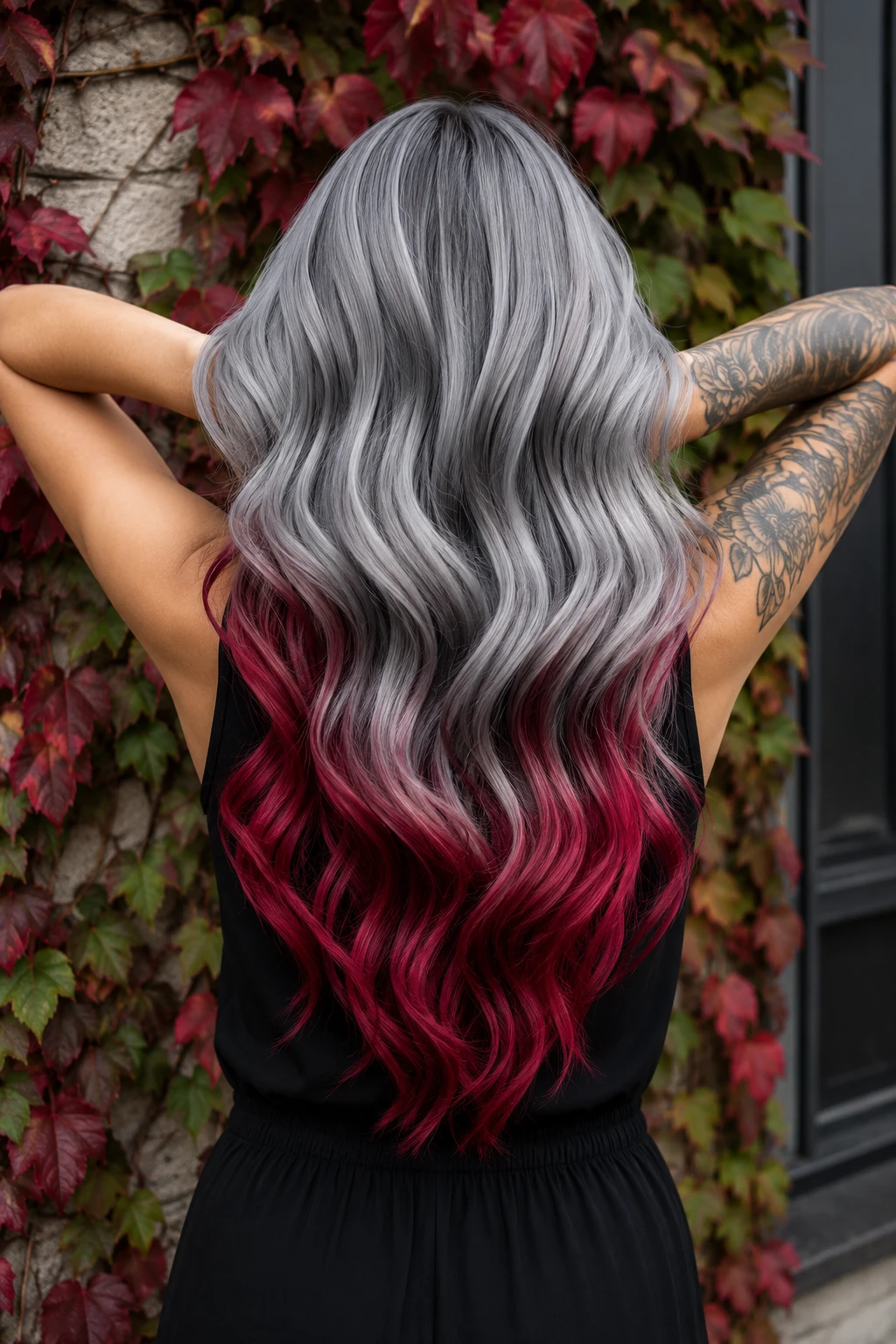 Grey to Burgundy Ombre Waves