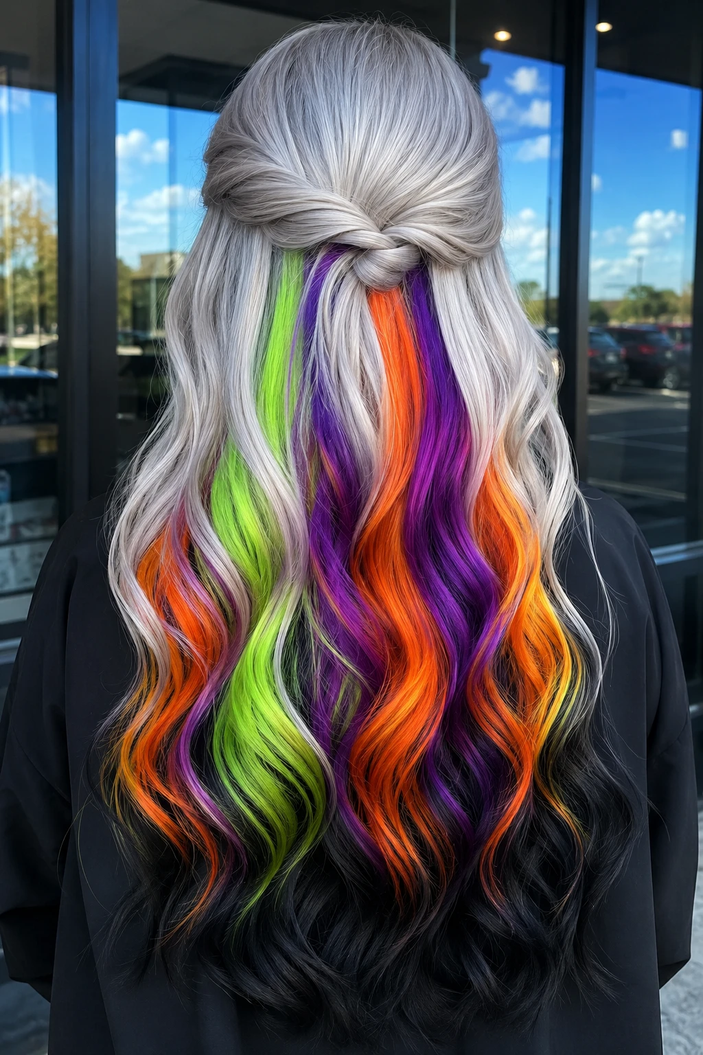 Silver Half-Up Style with Hidden Rainbow Waves