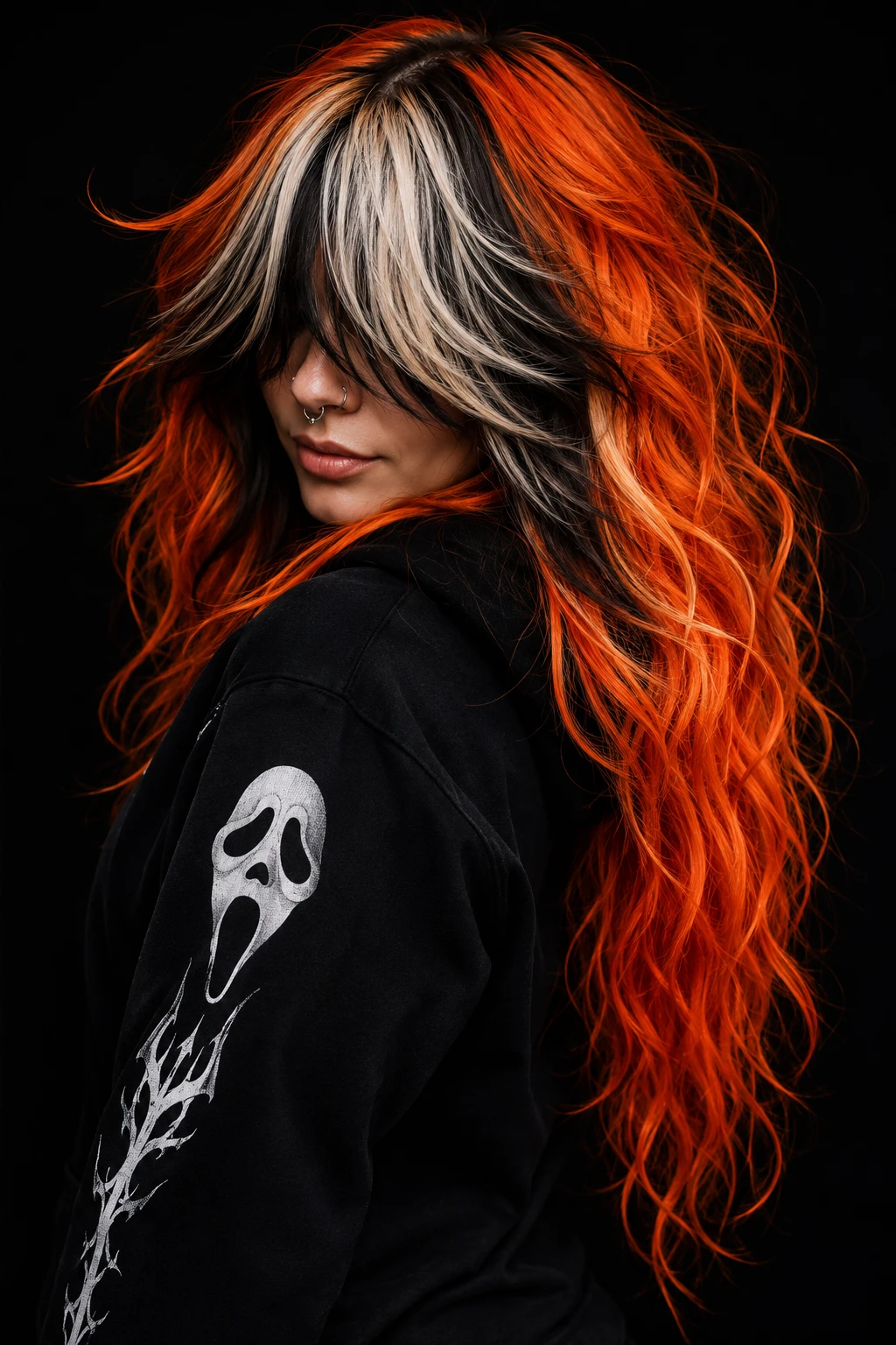 Fiery Orange Waves with Blonde Fringe Panel