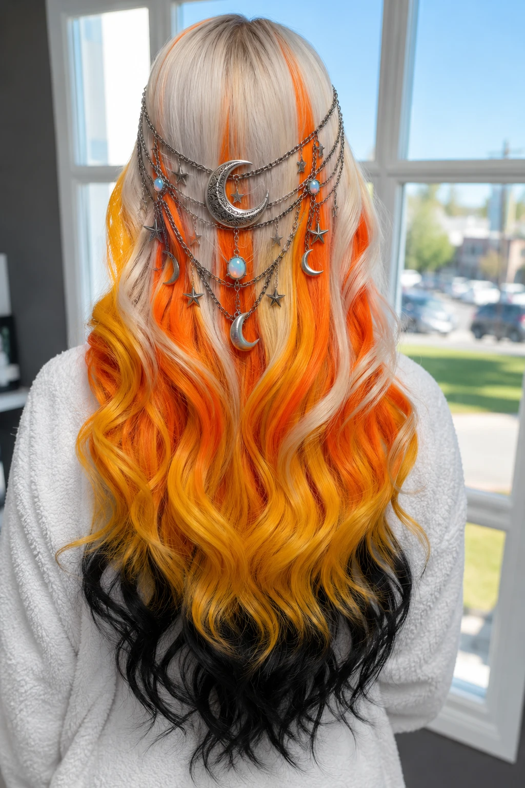 Fire Ombre Waves with Celestial Chain Headpiece