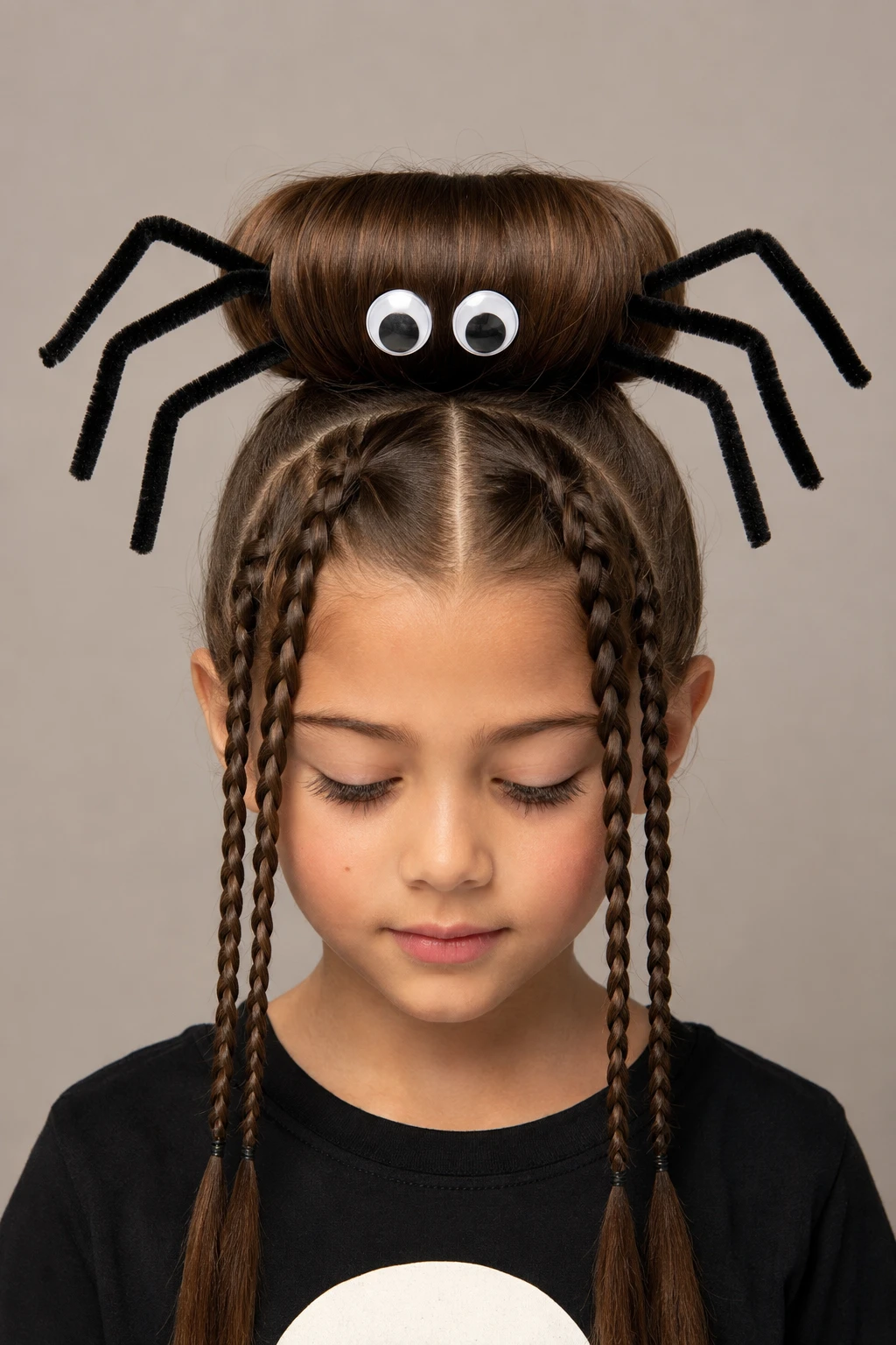 Braided Spider Bun Halloween Hairstyle for Kids