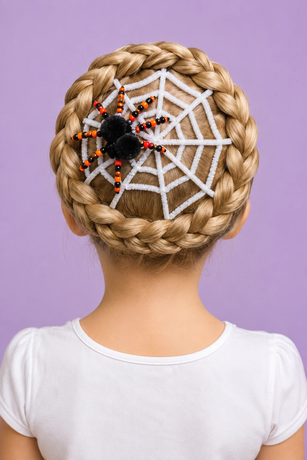 Spiderweb Braided Bun Halloween Hairstyle for Kids