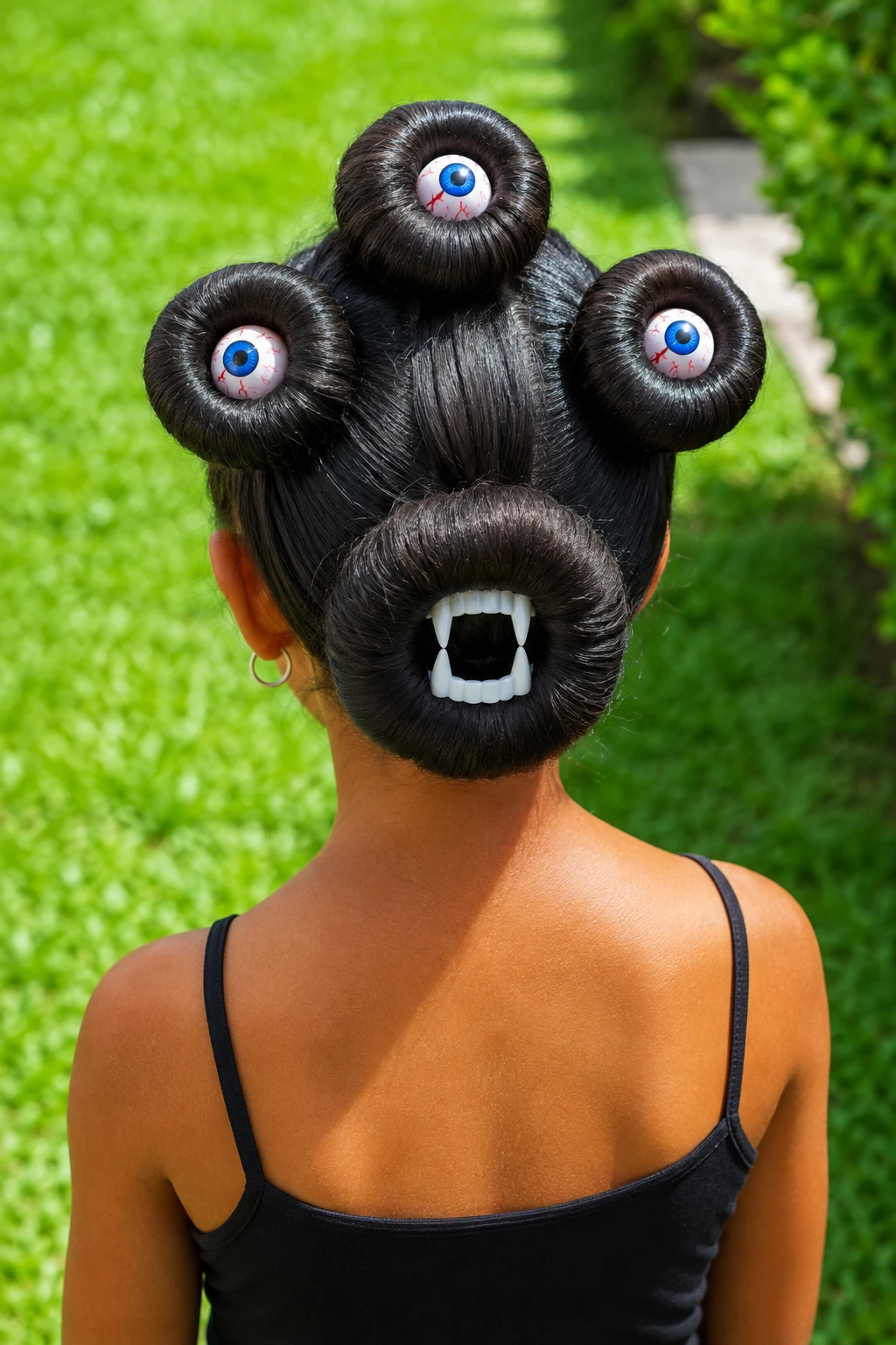 Monster Face Bun Halloween Hairstyle for Kids