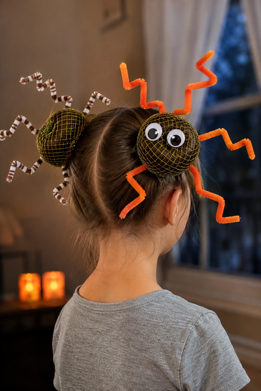 Double Spider Bun Halloween Hairstyle for Kids